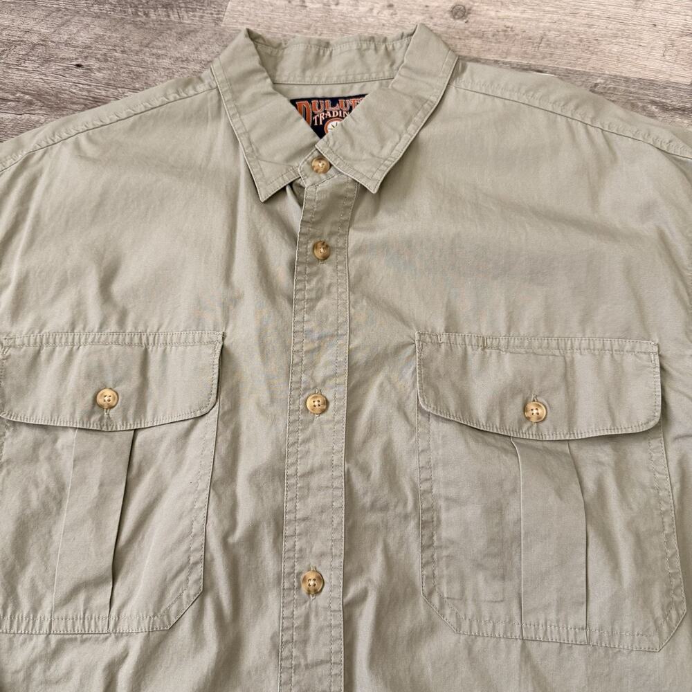 Vtg Duluth Trading Utility Shirt Mens Large Olive Long Sleeve Safari Pockets